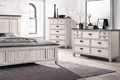 Antique white dresser with mirror and matching chest of drawers