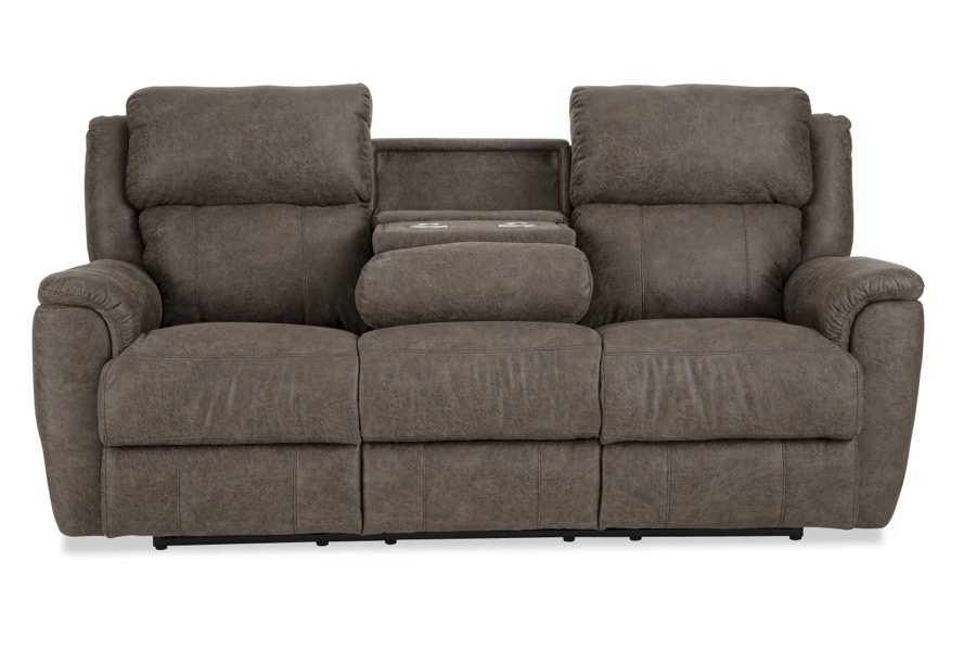 Reclining sofa with drop-down center console, brand new in plastic, at BoxDrop of Angola